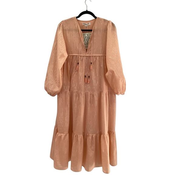 Emerson Fry India Collection Heirloom Dress Peach Silver Lurex Size XS Small - Picture 2 of 16